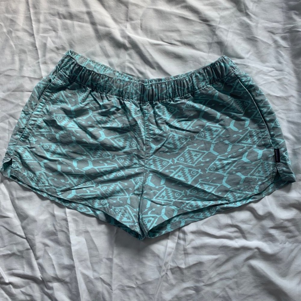 Patagonia Womens Barely Baggies Shorts Grey Blue Patterned Small